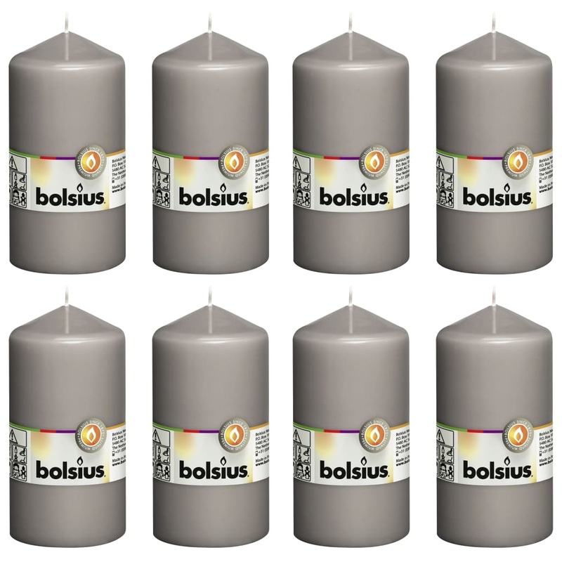 Bolsius Pillar Candles 8 pcs 130×68 mm Warm Grey
