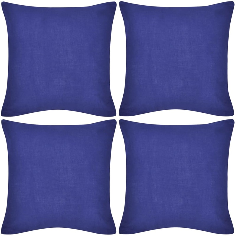 4 Blue Cushion Covers Cotton 40 x 40 cm