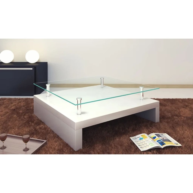 Berkfield Coffee Table with Glass Top White