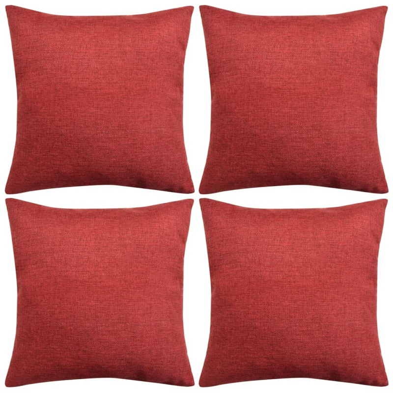 Berkfield Cushion Covers 4 pcs Linen-look Burgundy 50×50 cm