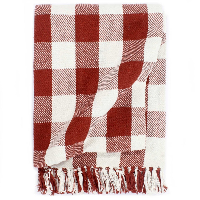 Berkfield Throw Cotton Check 160×210 cm Stone Red