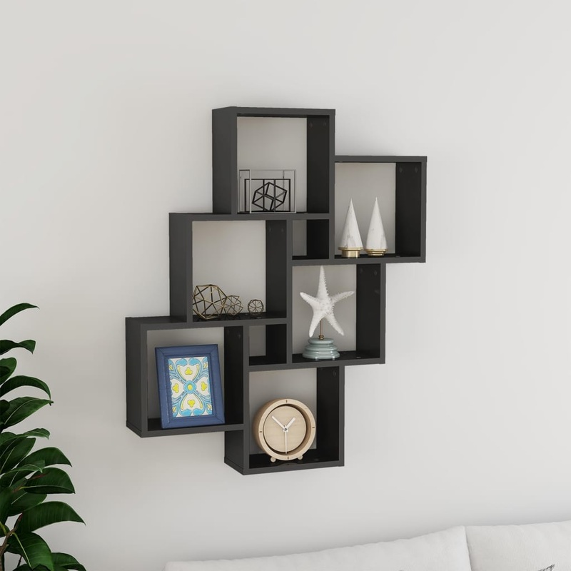 Berkfield Wall Cube Shelf High Gloss Grey 78x15x93 cm Engineered Wood