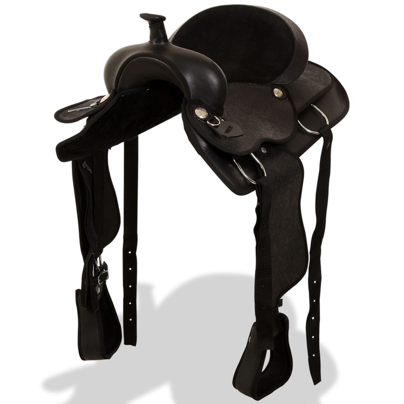 Berkfield Western Saddle. Headstall&Breast Collar Real Leather 15 Black