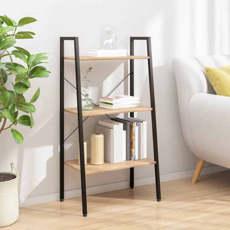 Berkfield 3-Tier Standing Shelf Light Brown and Black 56x35x108 cm