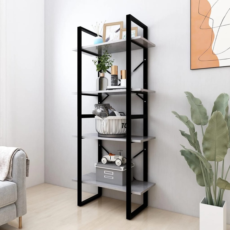 Berkfield 4-Tier Book Cabinet Concrete Grey 60x30x140 cm Engineered Wood