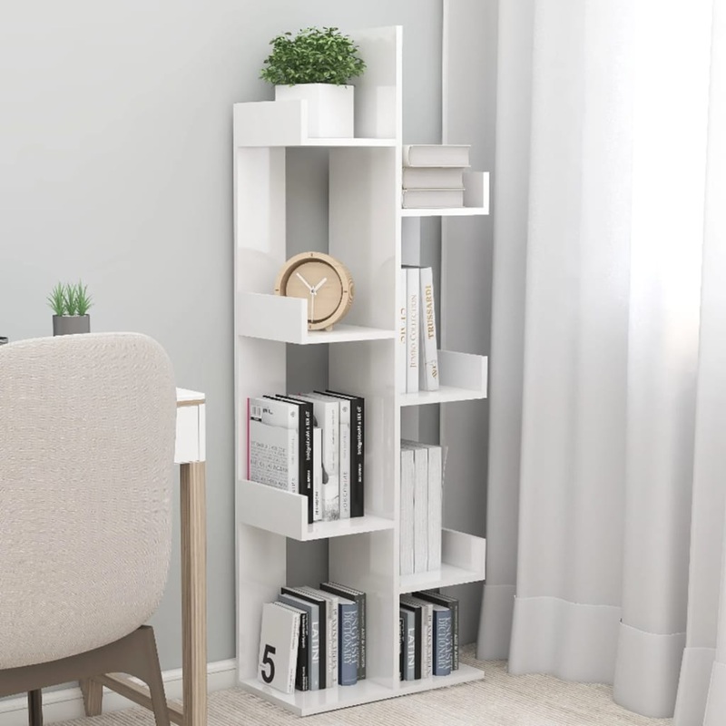 Berkfield Book Cabinet High Gloss White 48×25.5×140 cm Engineered Wood