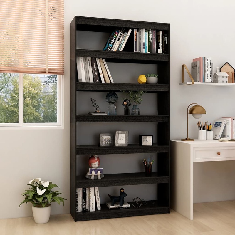 Berkfield Book Cabinet/Room Divider Black 100x30x200 cm Solid Pinewood