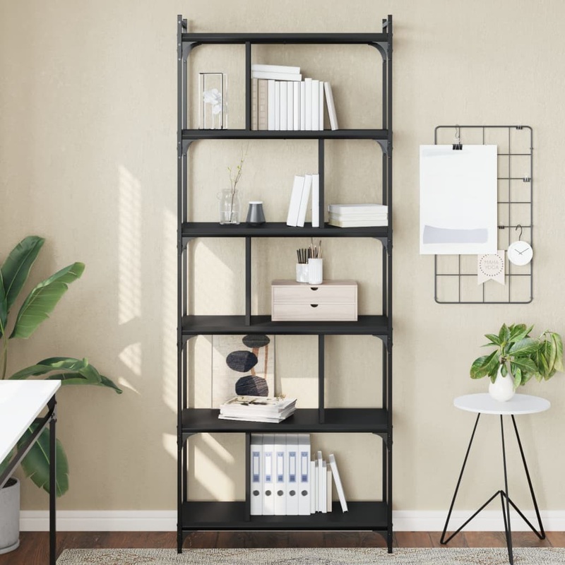 Berkfield Bookcase 6-Tier Black 76x32x192 cm Engineered Wood