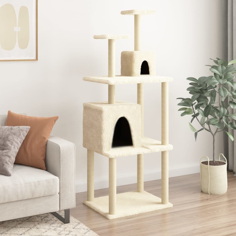 Berkfield Cat Tree with Sisal Scratching Posts Cream 167 cm