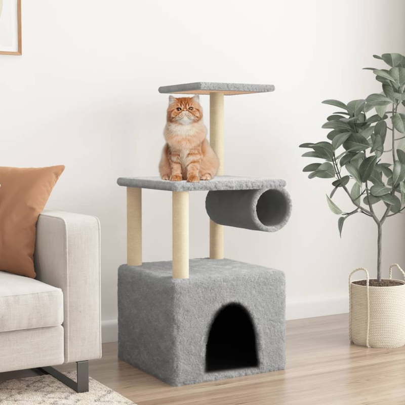 Berkfield Cat Tree with Sisal Scratching Posts Light Grey 109.5 cm