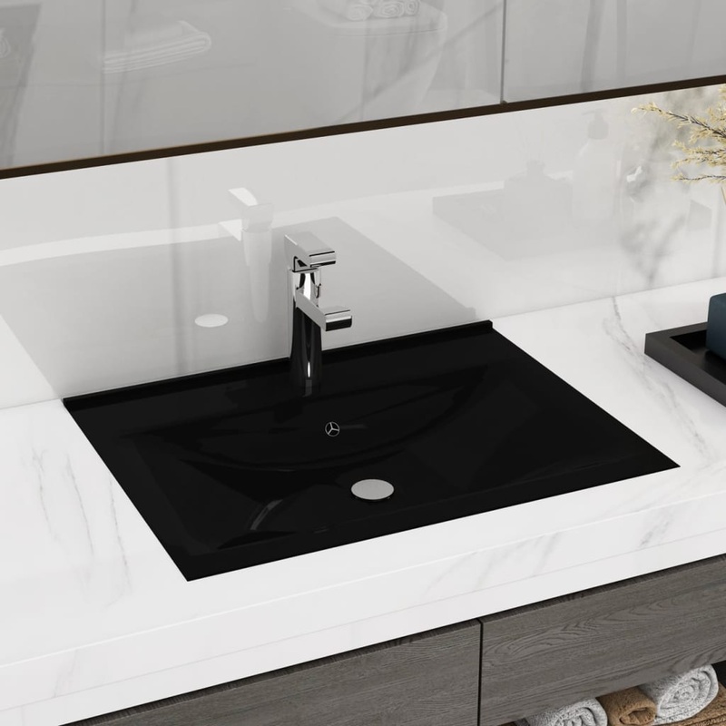Berkfield Luxury Basin with Faucet Hole Matt Black 60×46 cm Ceramic