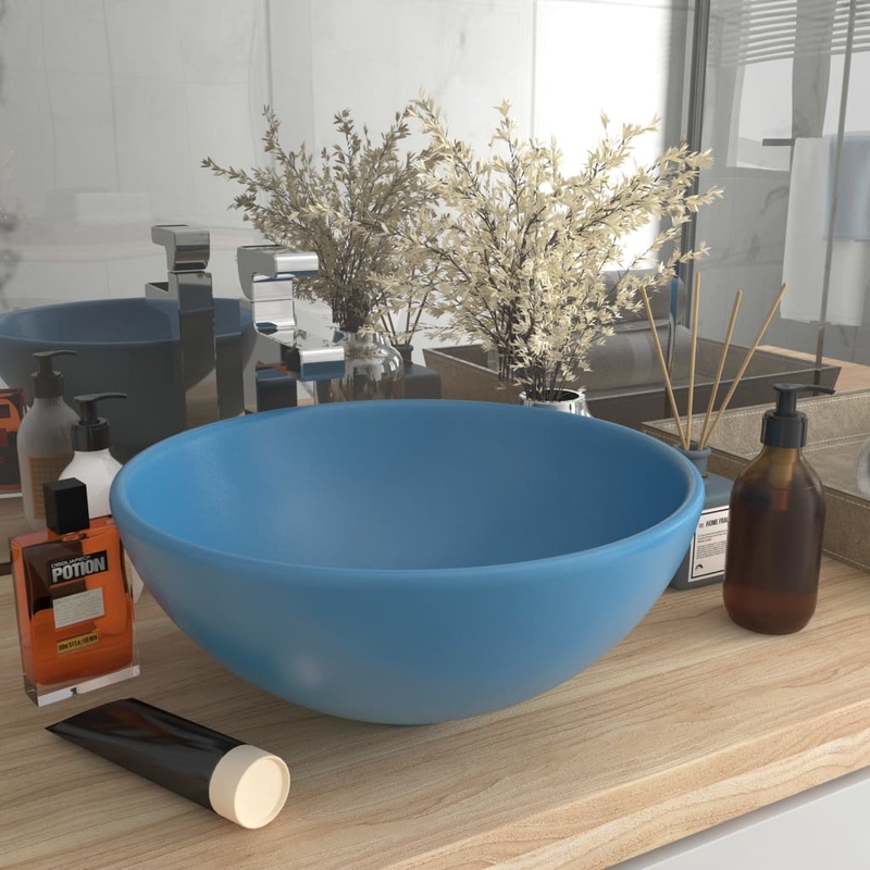 Berkfield Luxury Bathroom Basin Round Matt Light Blue 32.5×14 cm Ceramic