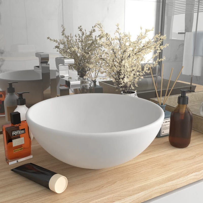 Berkfield Luxury Bathroom Basin Round Matt White 32.5×14 cm Ceramic