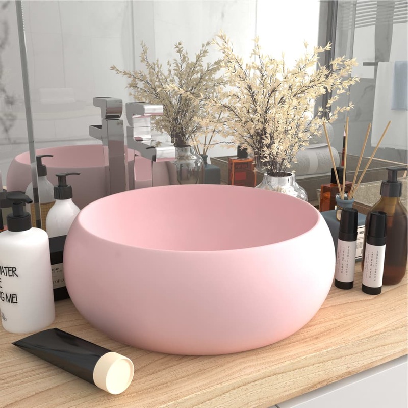 Berkfield Luxury Wash Basin Round Matt Pink 40×15 cm Ceramic