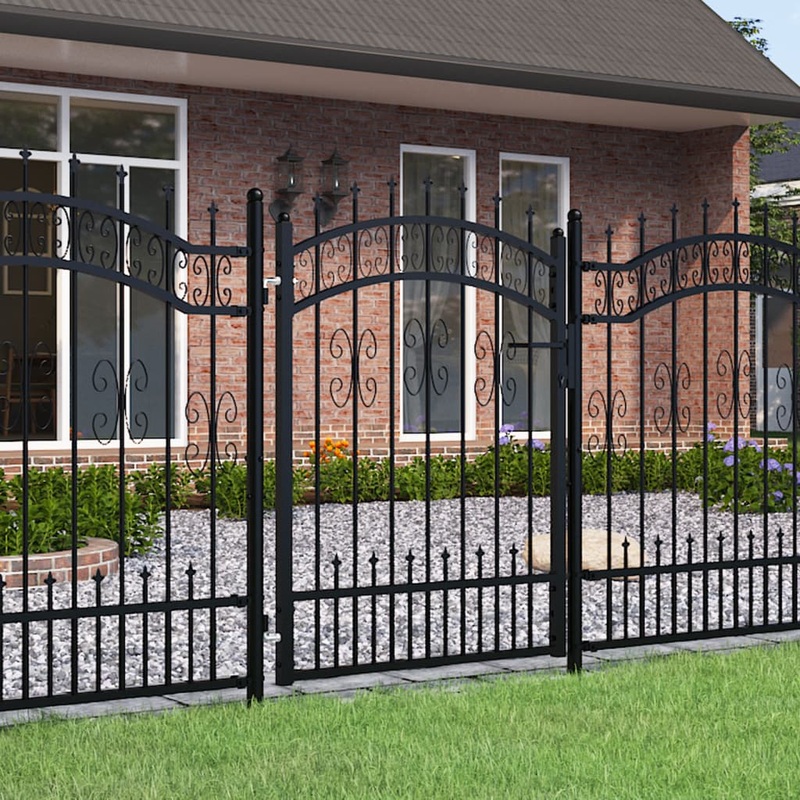 Berkfield Fence Gate with Spear Top Black 103×175 cm Powder-coated Steel