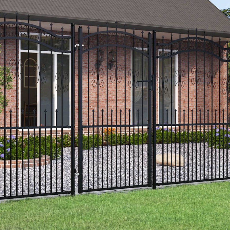 Berkfield Fence Gate with Spear Top Black 103×225 cm Powder-coated Steel