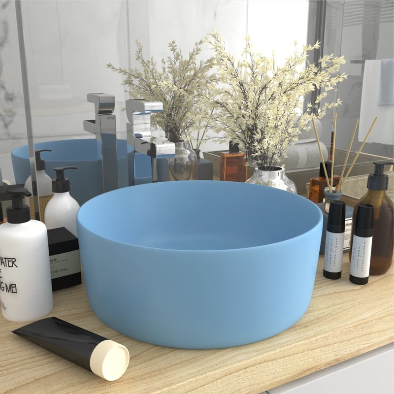 Berkfield Luxury Wash Basin Round Matt Light Blue 40×15 cm Ceramic