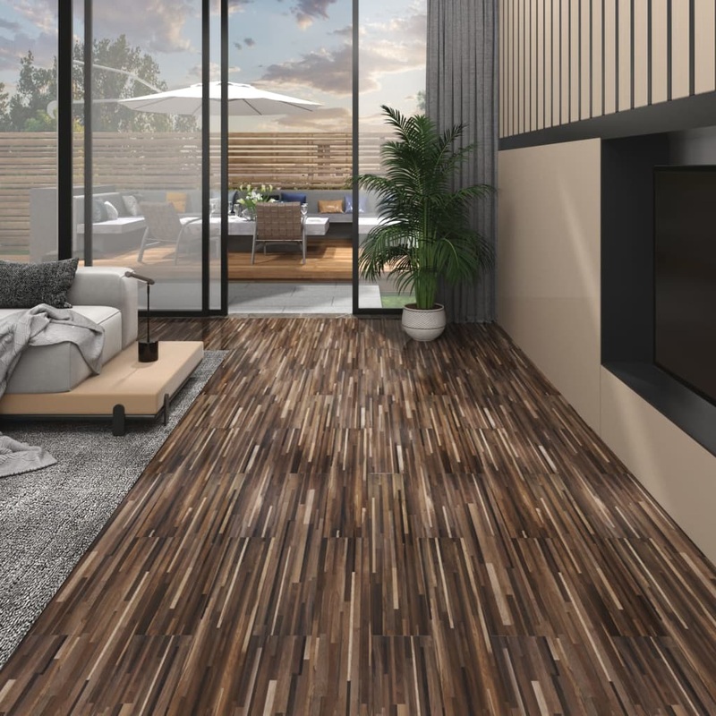 Berkfield Non Self-adhesive PVC Flooring Planks 5.26 m_ 2 mm Striped Brown