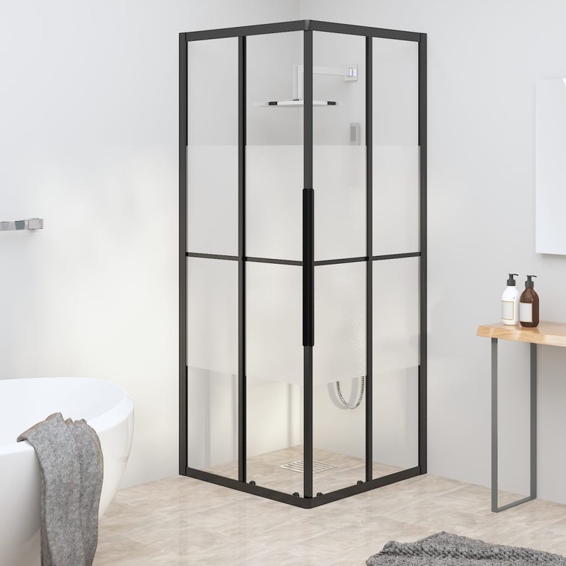 Berkfield Shower Cabin Half Frosted ESG 70x70x180 cm Black