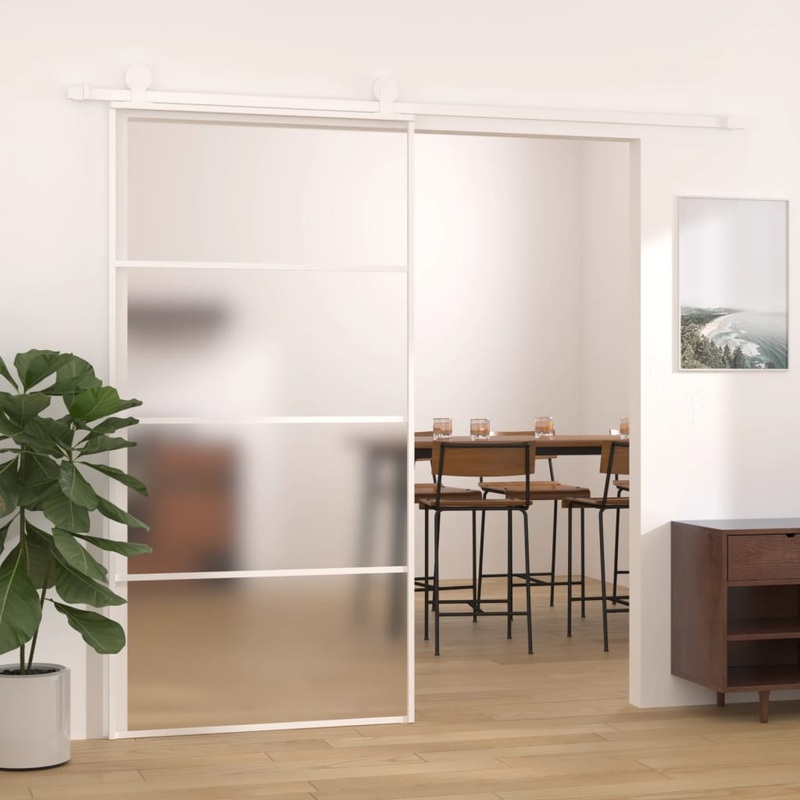 Berkfield Sliding Door Frosted ESG Glass and Aluminium 102.5×205 cm White