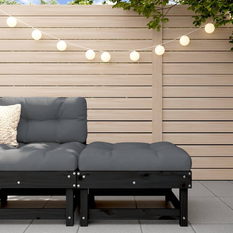 Berkfield Garden Footstool with Cushion Black Solid Wood Pine
