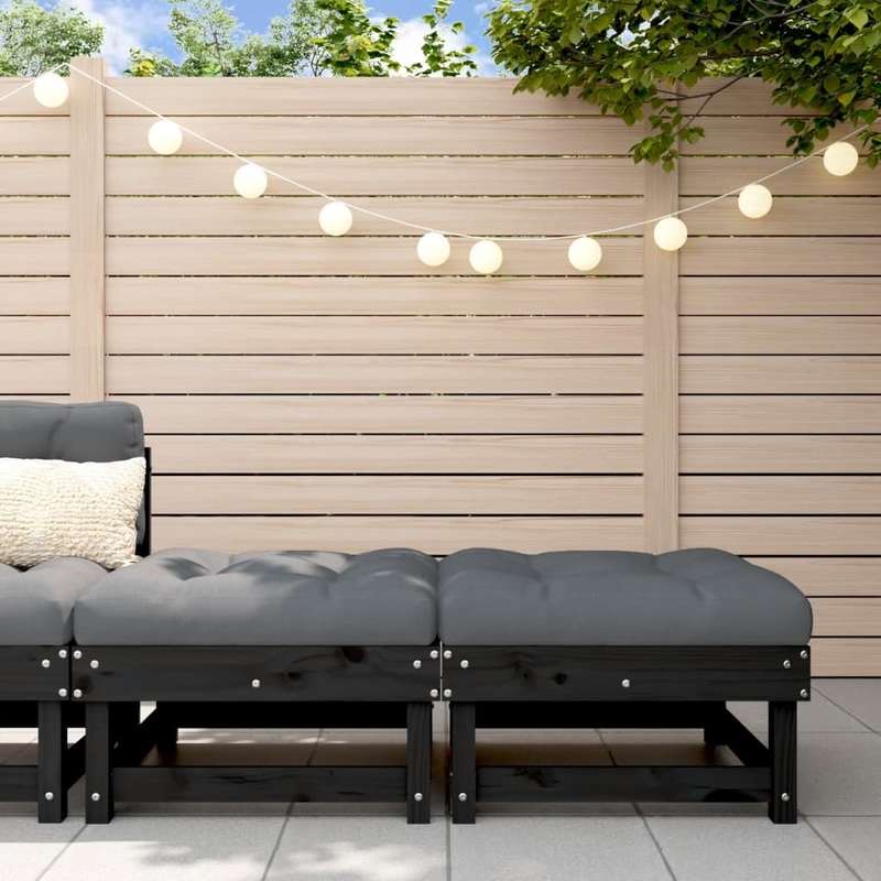 Berkfield Garden Footstools with Cushions 2pcs Black Solid Wood Pine