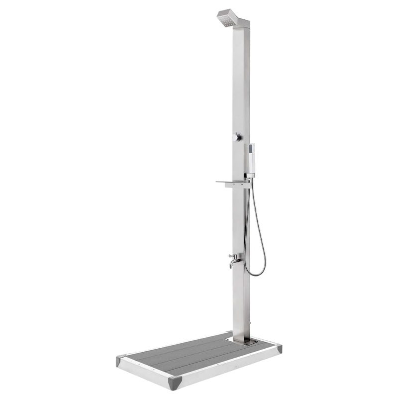 Berkfield Garden Shower with Grey Base 225 cm Stainless Steel