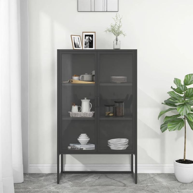 Berkfield Highboard Anthracite 80x35x135 cm Steel and Tempered Glass