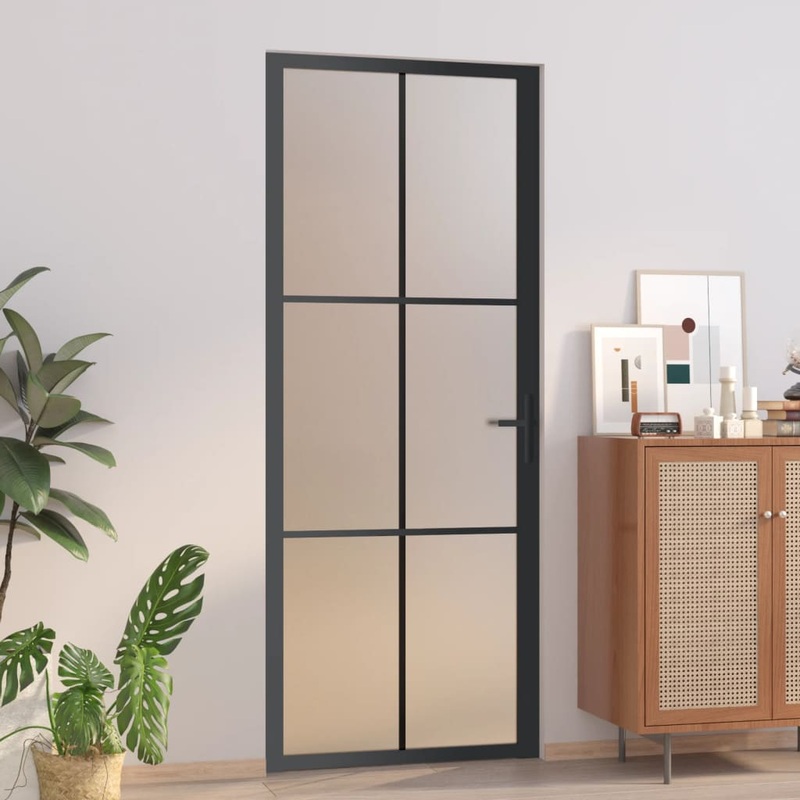 Berkfield Interior Door 83×201.5 cm Black Matt Glass and Aluminium