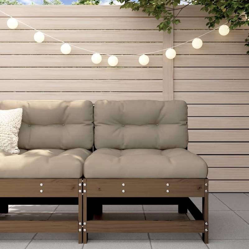 Berkfield Middle Sofa with Cushions Honey Brown Solid Wood Pine