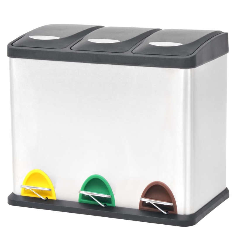 Berkfield Recycling Pedal Bin Garbage Trash Bin Stainless Steel 24 L