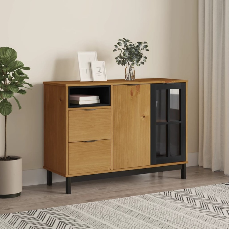 Berkfield Sideboard with Glass Door FLAM 110x40x80 cm Solid Wood Pine