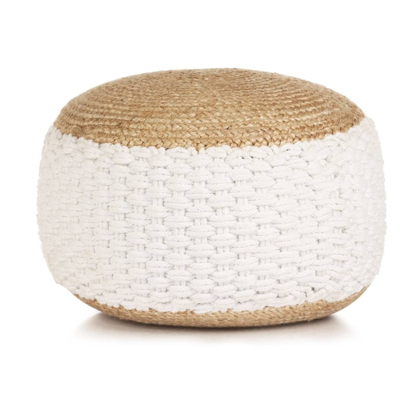 Berkfield Woven/Knitted Pouffe Jute Cotton 50×35 cm White