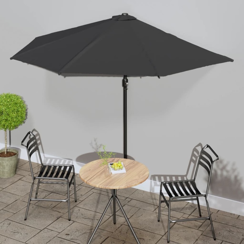 Berkfield Balcony Parasol with Aluminium Pole Black 300x155x223 cm Half