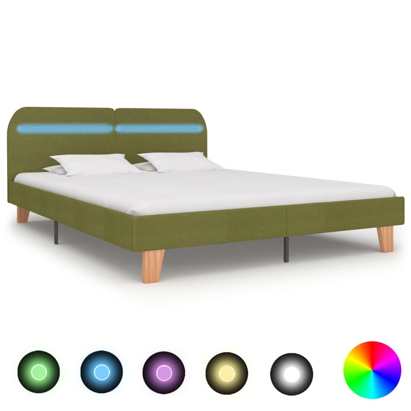 Berkfield Bed Frame with LED Green Fabric 150×200 cm 5FT King Size
