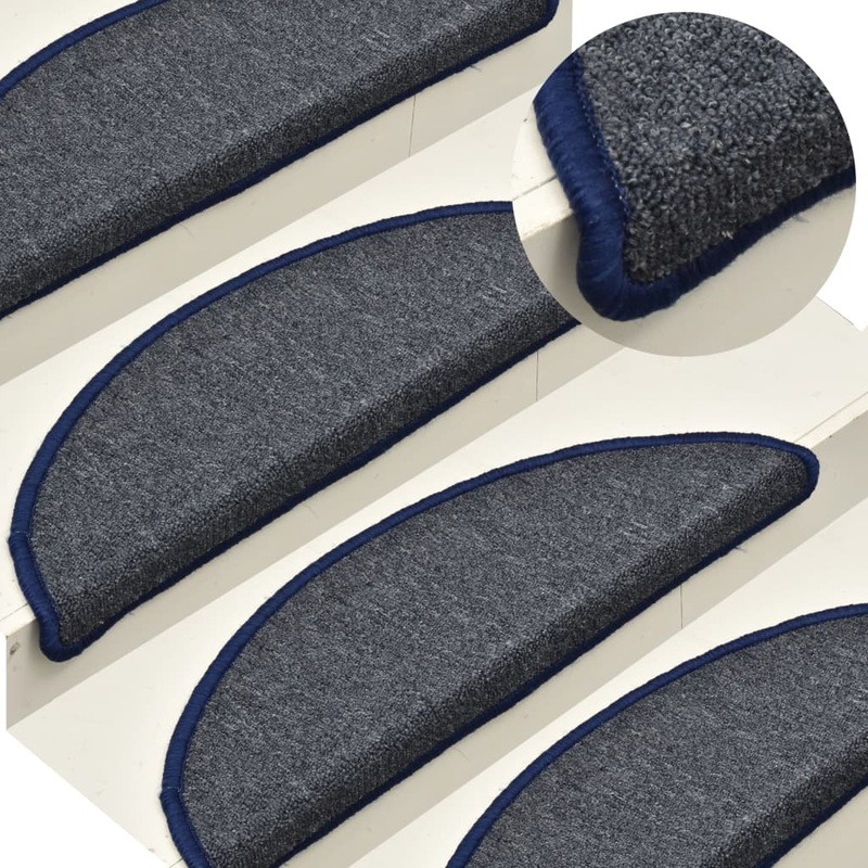 Berkfield Carpet Stair Treads 15 pcs Dark Grey and Blue 56x17x3 cm