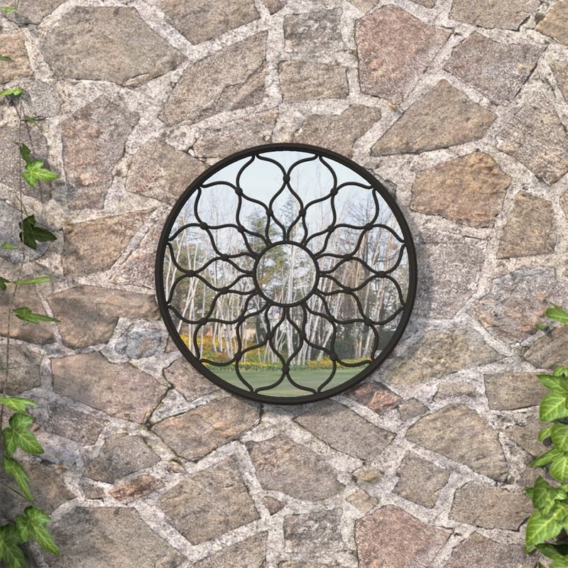 Berkfield Garden Mirror Black 40×3 cm Iron Round for Outdoor Use