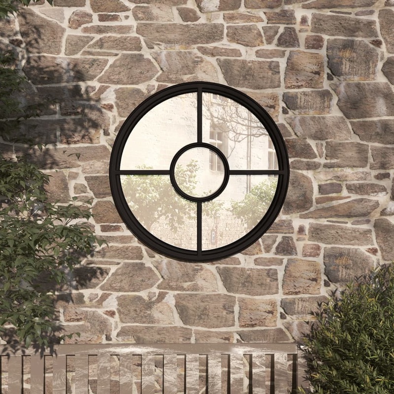 Berkfield Garden Mirror Black 40×4 cm Iron Round for Outdoor Use