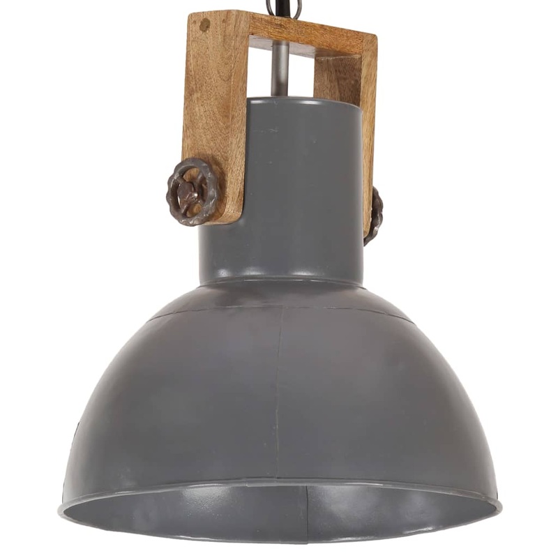 Berkfield Industrial Hanging Lamp 25 W Grey Round Mango Wood 32 cm E27
