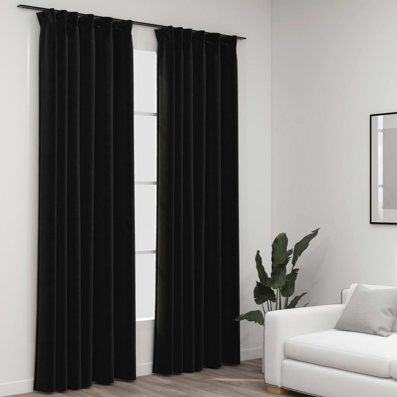 Berkfield Linen-Look Blackout Curtains with Hooks 2 pcs Anthracite 140×245 cm