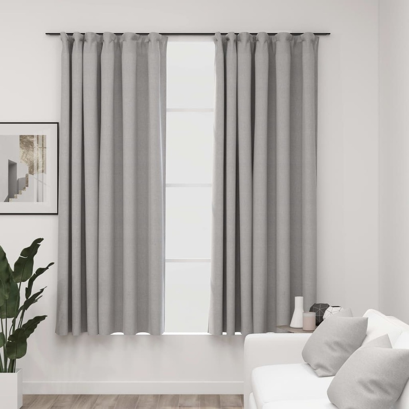 Berkfield Linen-Look Blackout Curtains with Hooks 2 pcs Grey 140×175 cm