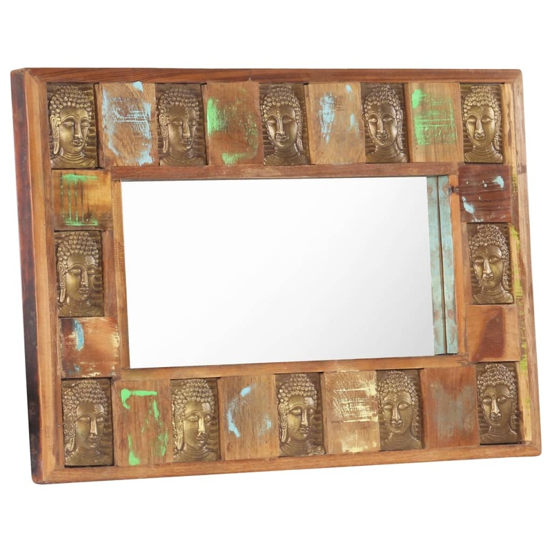 Berkfield Mirror with Buddha Cladding 80×50 cm Solid Reclaimed Wood