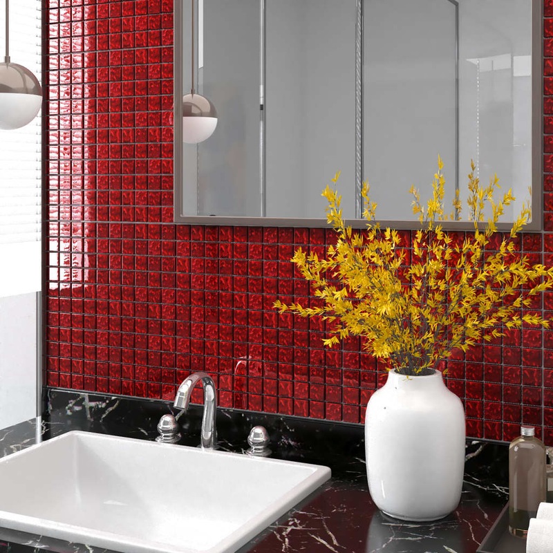 Berkfield Mosaic Tiles 22 pcs Red 30×30 cm Glass