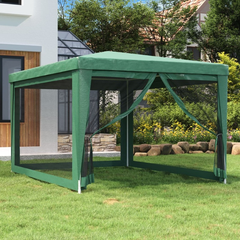 Berkfield Party Tent with 4 Mesh Sidewalls Green 3×4 m HDPE