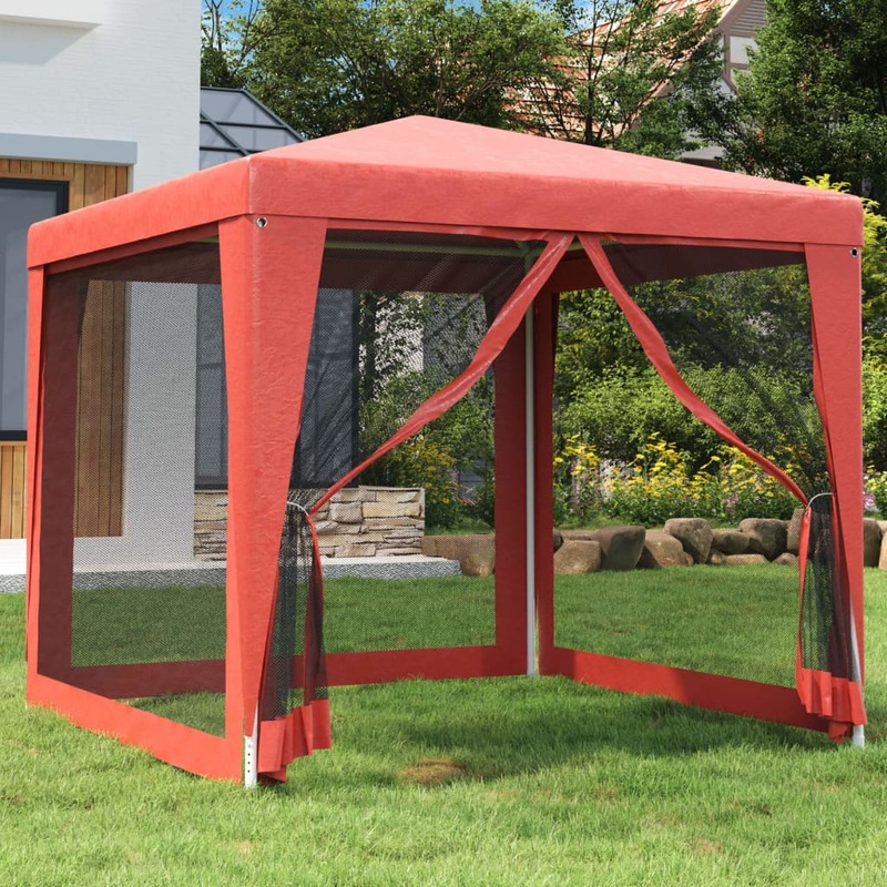 Berkfield Party Tent with 4 Mesh Sidewalls Red 2.5×2.5 m HDPE