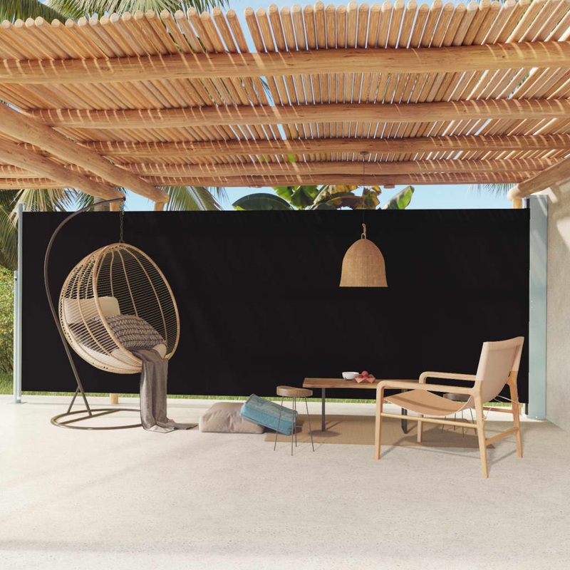 Berkfield Patio Retractable Side Awning 200×600 cm Black