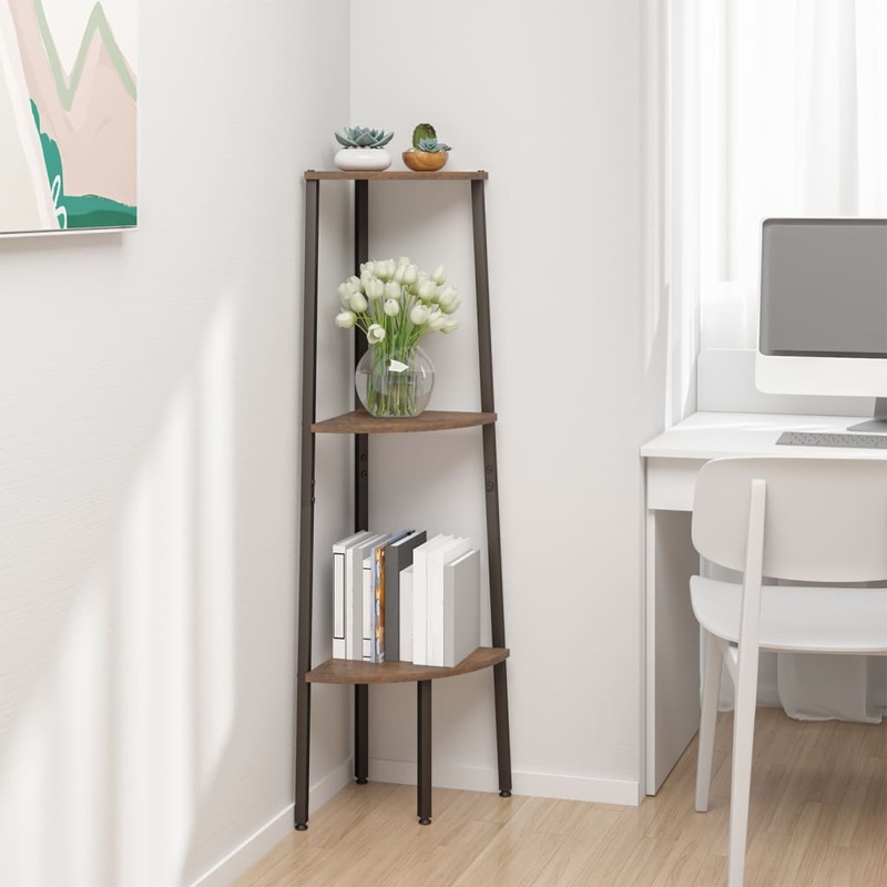 Berkfield 3-Tier Corner Shelf Dark Brown and Black 45.5×31.5×120 cm