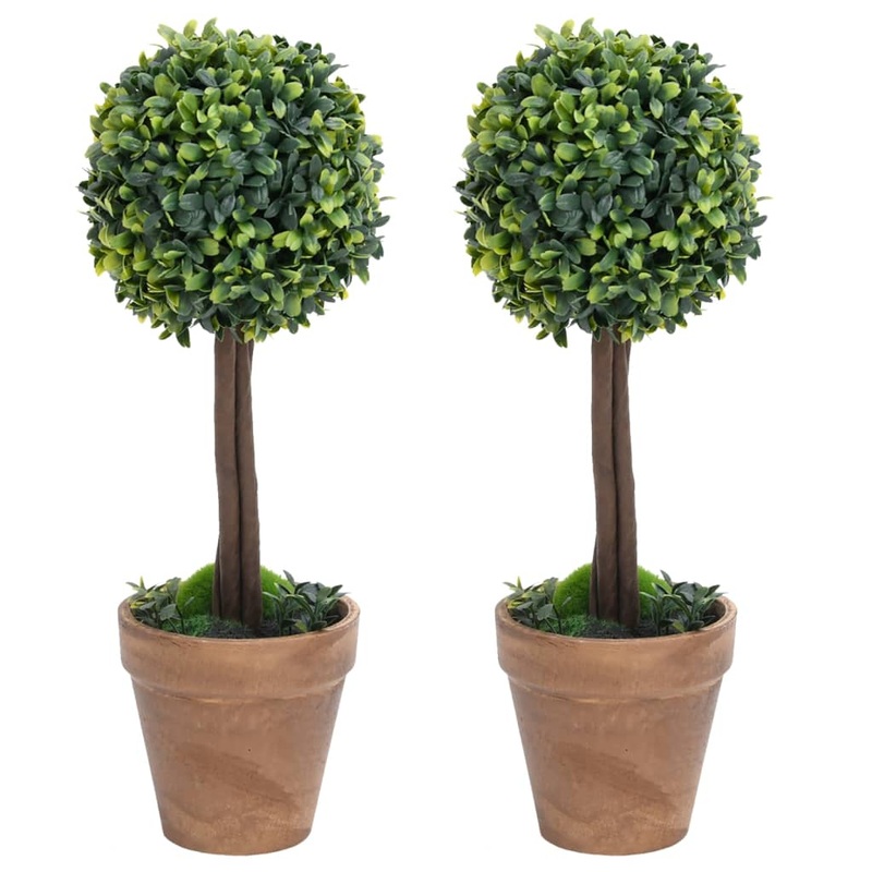 Berkfield Artificial Boxwood Plants 2 pcs with Pots Ball Shaped Green 33 cm