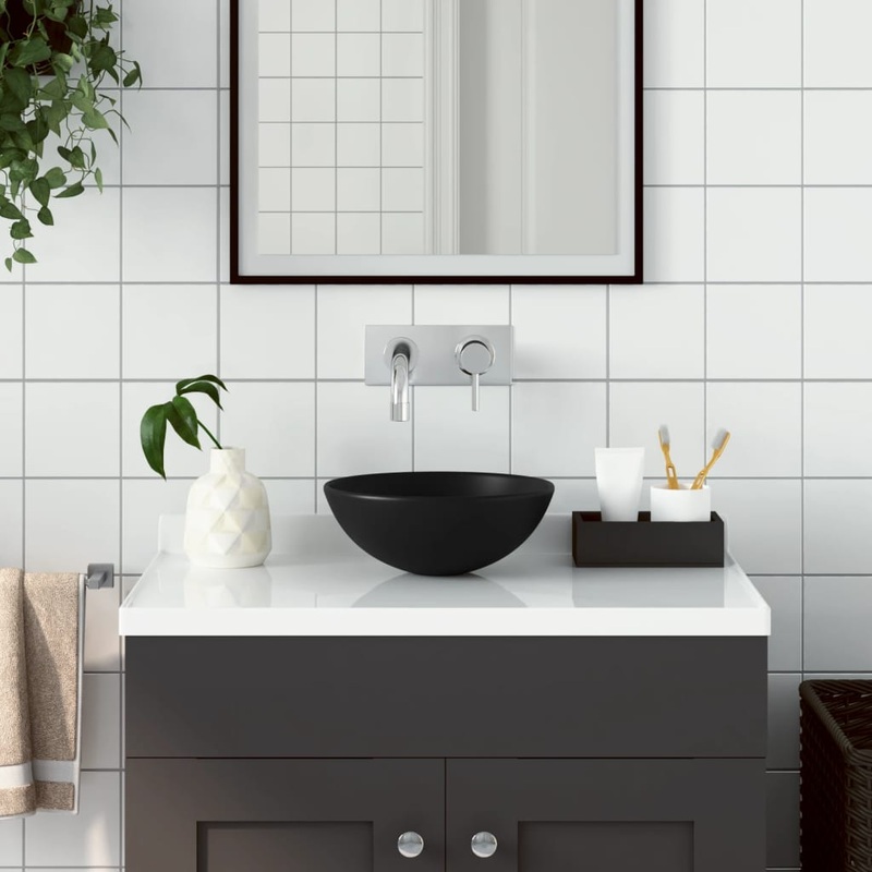 Berkfield Bathroom Sink Ceramic Matt Black Round