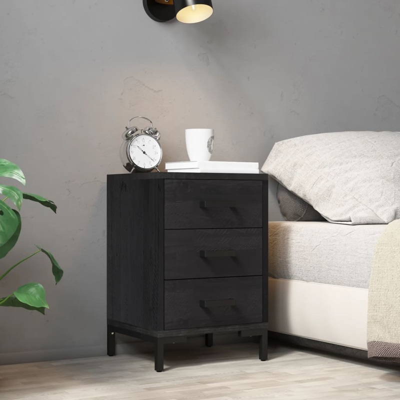 Berkfield Bedside Cabinet Black 36x30x54 cm Solid Pinewood